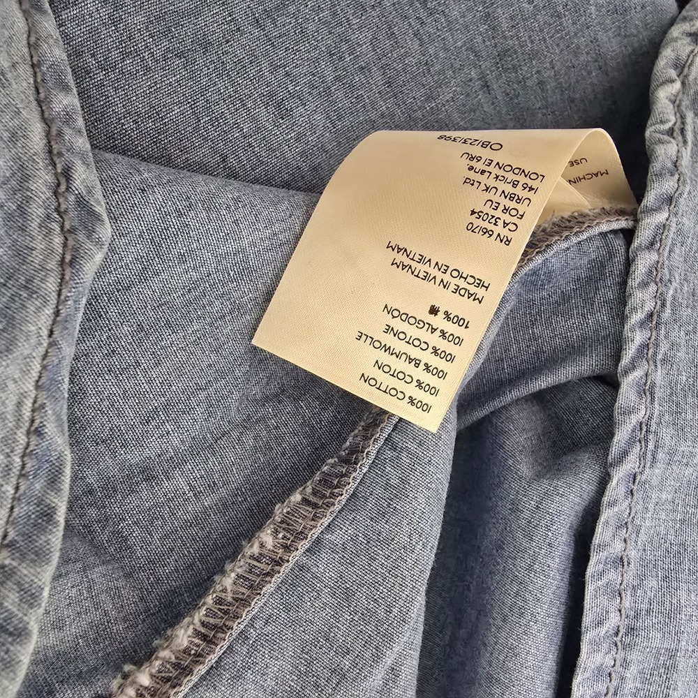 Pilcro Anthropologie Denim Ruffle Button Down Shirt Blue Size Small Frayed Trim - Picture 5 of 9
